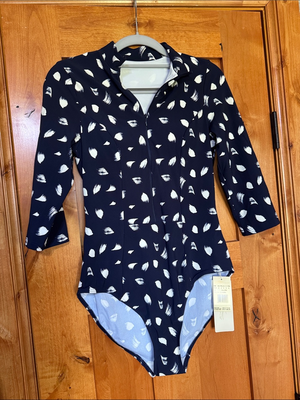 NWT Gottex Modest Navy Blue White Brushstroke One-Piece Swimsuit